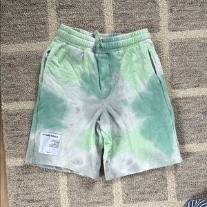 Zara kids green grey white tie dye cotton blend terry shorts
